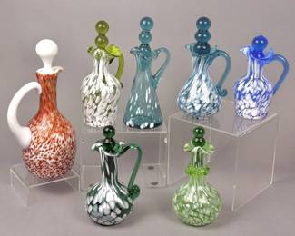 Vintage Glass Cruets Colored Glass w Spatter