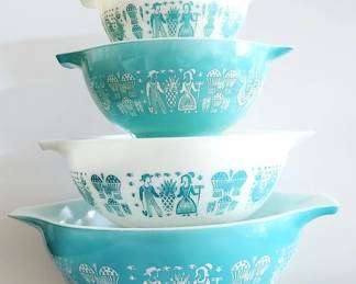 Vintage Pyrex Amish Butterprint Turquoise & White