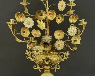 Antique French Floral Brass Candelabra