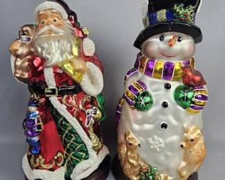 Thomas Pacconi Blown Glass Santa and Snowman