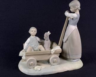 Lladro Porcelain Statue  Girl With Wheelbarrow