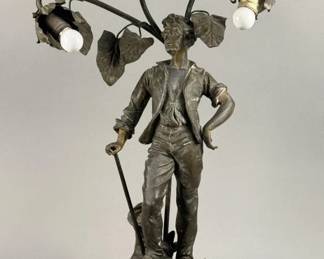 French Spelter Agriculture Table Lamp