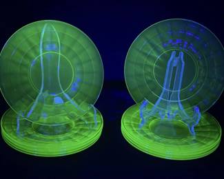 Vintage UV Uranium Glass Saucers x10
