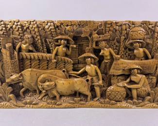 Vintage Deep Relief Wood Carved Panel