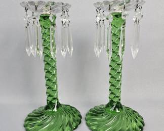 Fostoria Green Glass Candlesticks