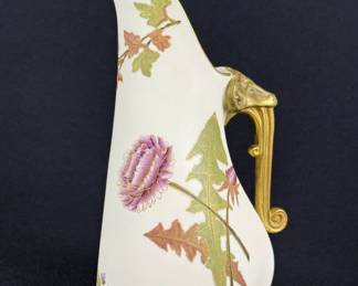 Antique Blush Ivory Hand Painted Ewer Pitcher