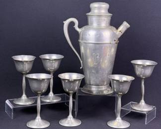 Vintage Pewter Cocktail Shaker & Goblets
