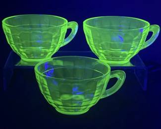 Vintage UV Uranium Glass Teacups
