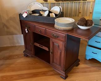 Serving table, vintage dishes