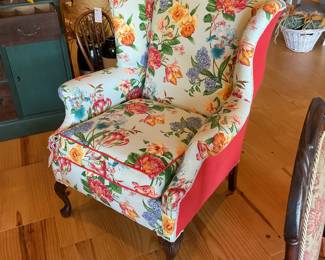 Reupholstered wingback chair
