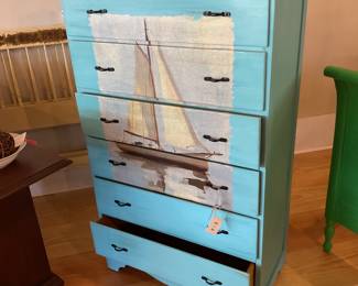 Refinished dresser with sailboat transfer