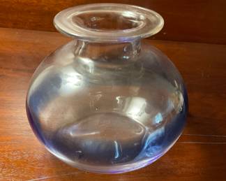 A717 Hand blown art glass vase clear with blue tint. $10