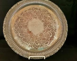B-126 15” silver plate round tray $18