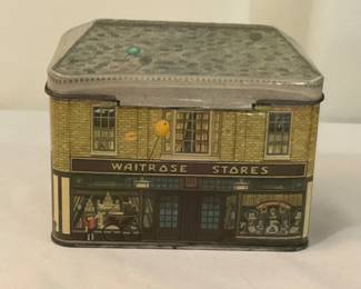 D513. 1985 Waitrose “Shop Front” decorative tin 5x4” $4