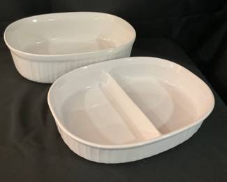 K-326. Corningware casseroles (2). 11” one divided $12 both