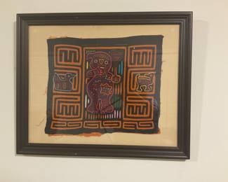 U21 23”x19”. Framed handmade Kuna Mola textile folk art $40