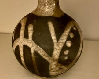 A410 signed Raku-style vase 5” $12