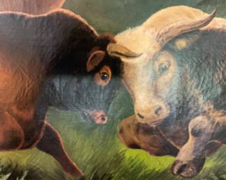 B146. 49x29 Ernest w Watson 1884 painting of three bulls