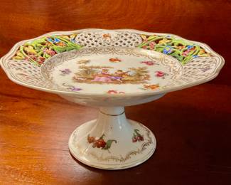 A702. Hand painted reticulated porcelain compote $65