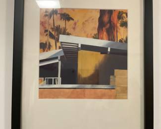 B143. 22”x15” framed MCM piece $15