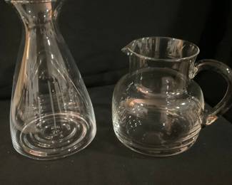 K-260. Wine carafe $6 K261. Glass water pitcher $4 small crack.