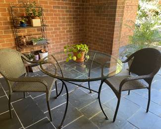 P145. 42” round metal base glass top table $50 table only