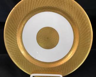 B-114 set of 8 Balmoral China Gold embossed 9” plates - Ovington Bros. Co. England $200