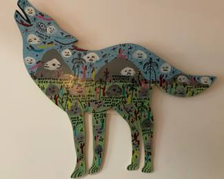 B307. Original Howard Finster painted wooden cutout with Biblical text, signed and numbered 1990 24”x21” $995