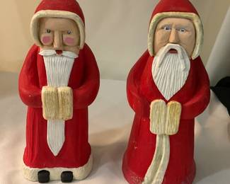 C410 hand carved Santas by J L Mathis 7” Pair $18