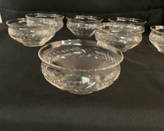 B106. Set of 8 etched glass finger bowls or sherbet bowls $40