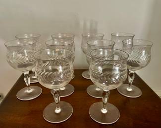 A409 Set of 10 etched crystal goblets with Laurel Leaf Design $95