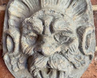 P166. Mythological man-size face sculpture, cast stone wall plaque $6