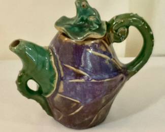 D515 Eggplant teapot with frog lid 6” $18