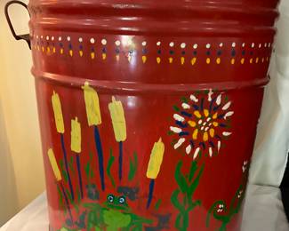 A304. Painted folk art Large lard can $5