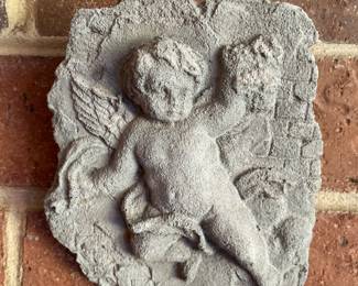 P165 Cherub relief plaque cast stone $6