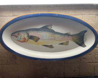 A757. Hand-painted ceramic fish platter 22” x 11” $18