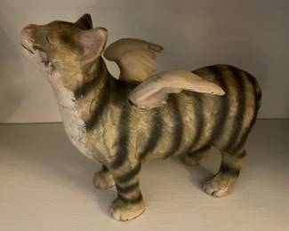 A703 12” Cast iron winged cat sculpture $25