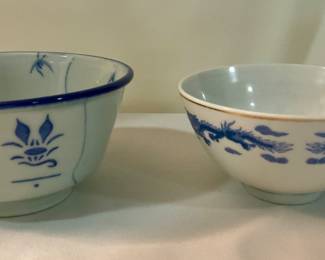 K-233. Two 5” blue and white porcelain bowls $12