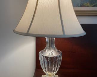 A771 Cut crystal table lamp with brass base and fabric shade $95