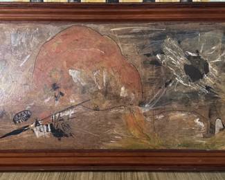 Large Boho Oil Signed BH