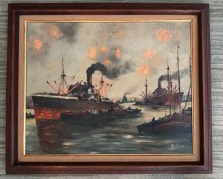 Harbor Scene by De Luria