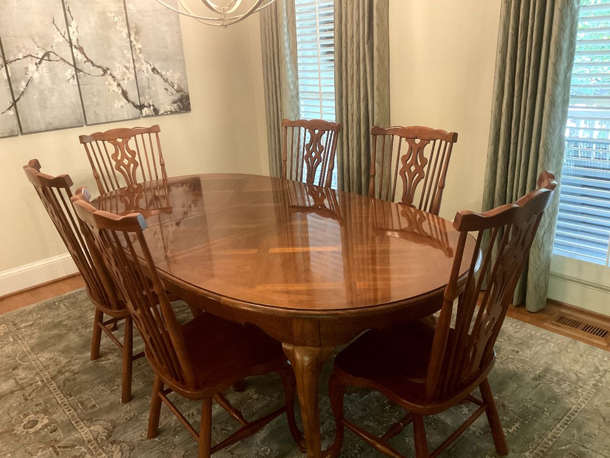 Solid wood dining room table and chairs