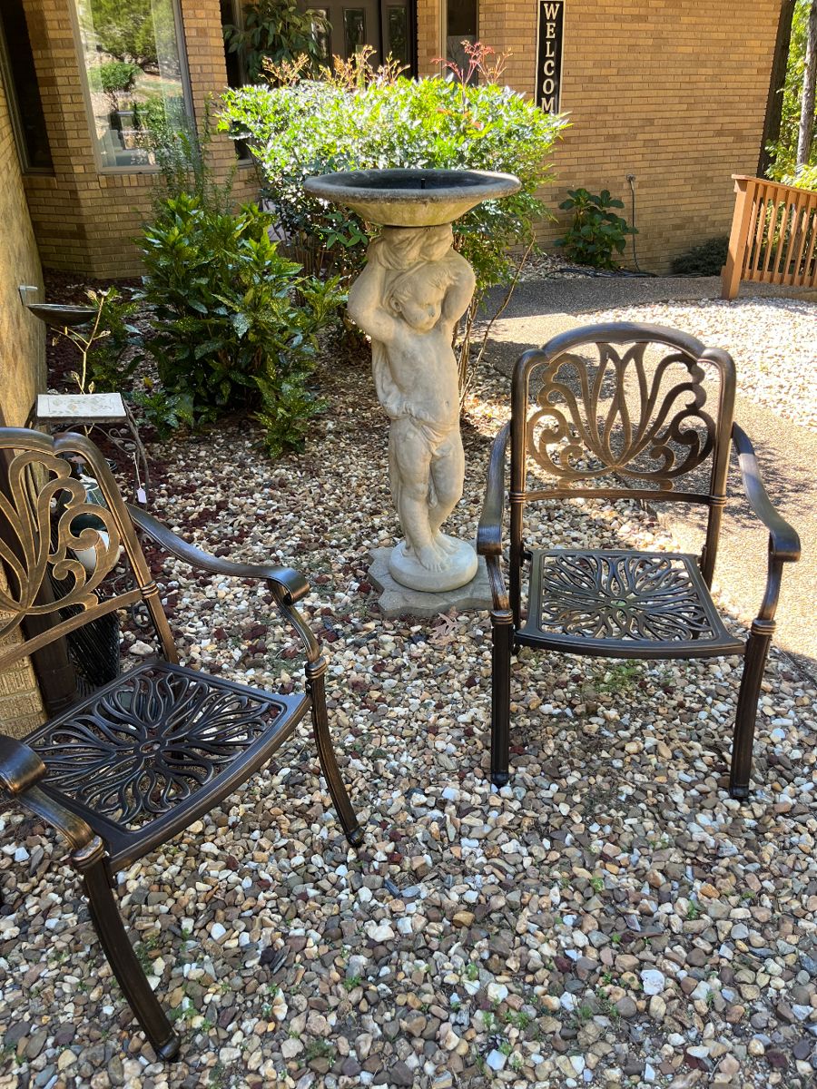 48” Cherub Bird Bath (sells used for $989. Our price $400
2 nice outdoor chairs