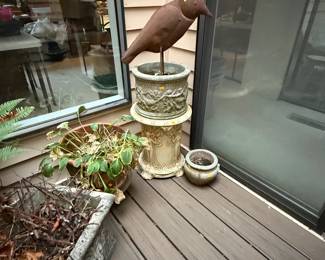 Vintage cement garden pots and garden whimsy