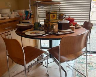 Herman Miller Chrome base Wood top dining table, Mid Century Modern Chairs