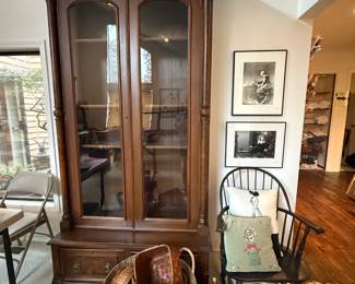 Antique Tall China Display Cabinet, Baskets