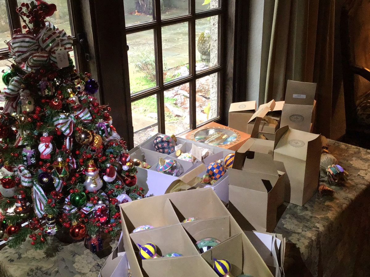 Mackenzie Childs hand painted glass ornaments $20 each