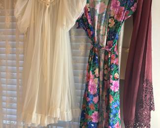 Sheer White Night Gown, Val Mode Lingerie Floral Robe