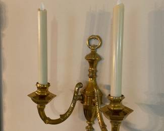 Pair of Brass Tone Double Arm Wall Sconces