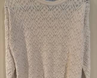 Cotton Forever Cream Crocheted Crew Neck Sweater